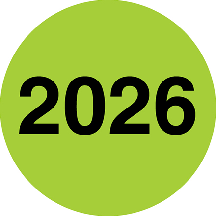 3" circle - "2026" Fluorescent Green Year Label